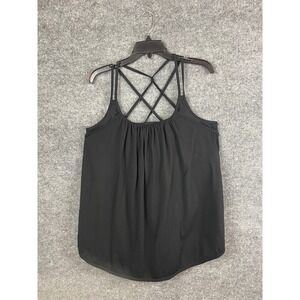 Torrid Active Tank Top Womens 2 Black Excellent Strappy Lattice Back Pleated